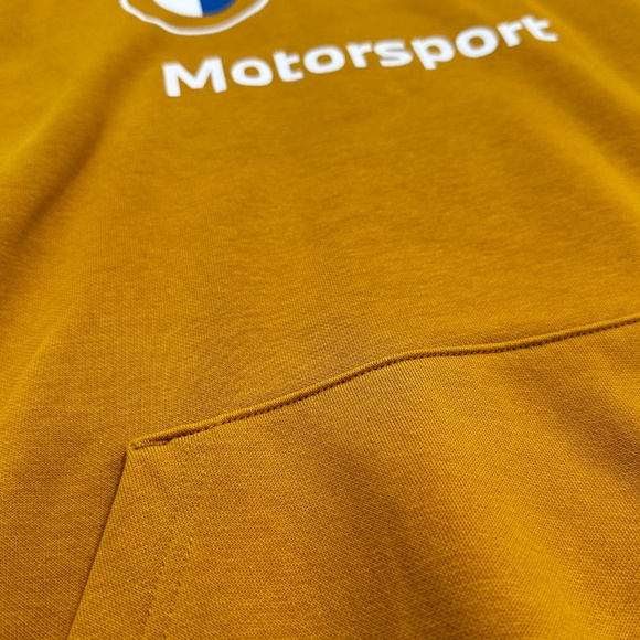 Puma BMW Motorsport Hoodie Mens Large Mustard Yellow Sweatshirt - Picture 3 of 7